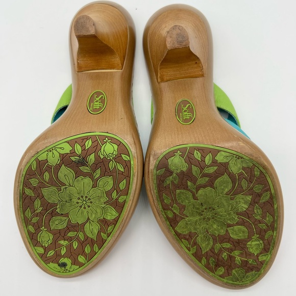 Sofft Green/Blue Leather/ Wood Heels - Picture 10 of 10